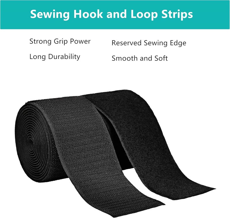 SICCOMA Sew on Hook and Loop Tape 2 Inch Wide,6.5 Feet Non-Adhesive Back Hook and Loop Strips Sewing Fastener Fabric Fastener Non Adhesive Interlocking Tape Black - Image 2
